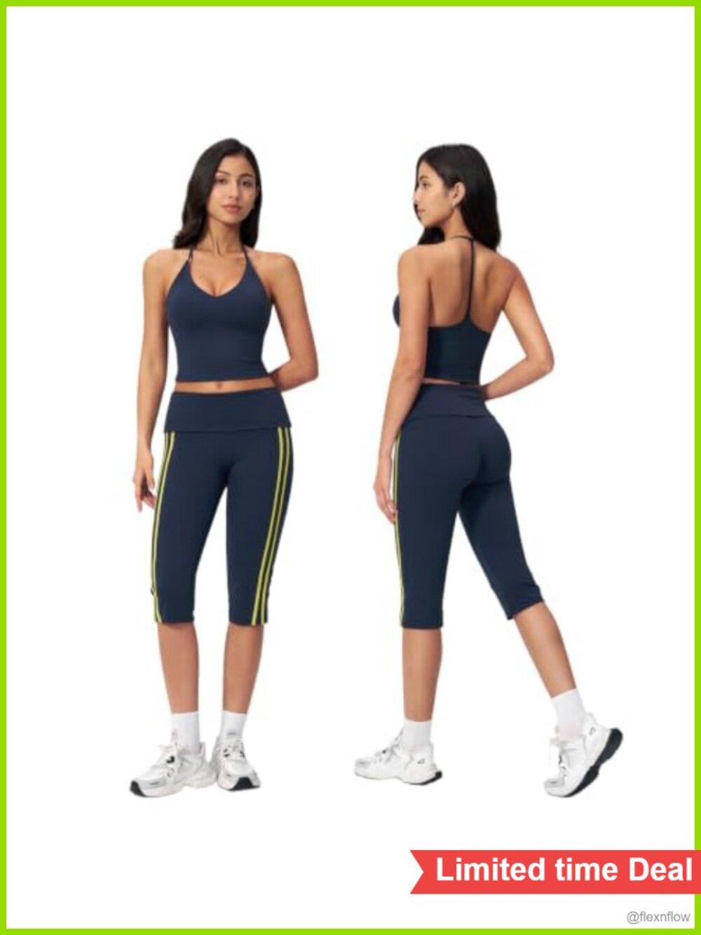 Womens Capri Workout Set 2 Piece Yoga Pilates Gym Tank Top Leggings